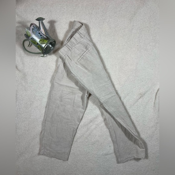 H&M Linen Blend Pleated Light Beige Highrise Cropped Pants Size 4 - Picture 4 of 9